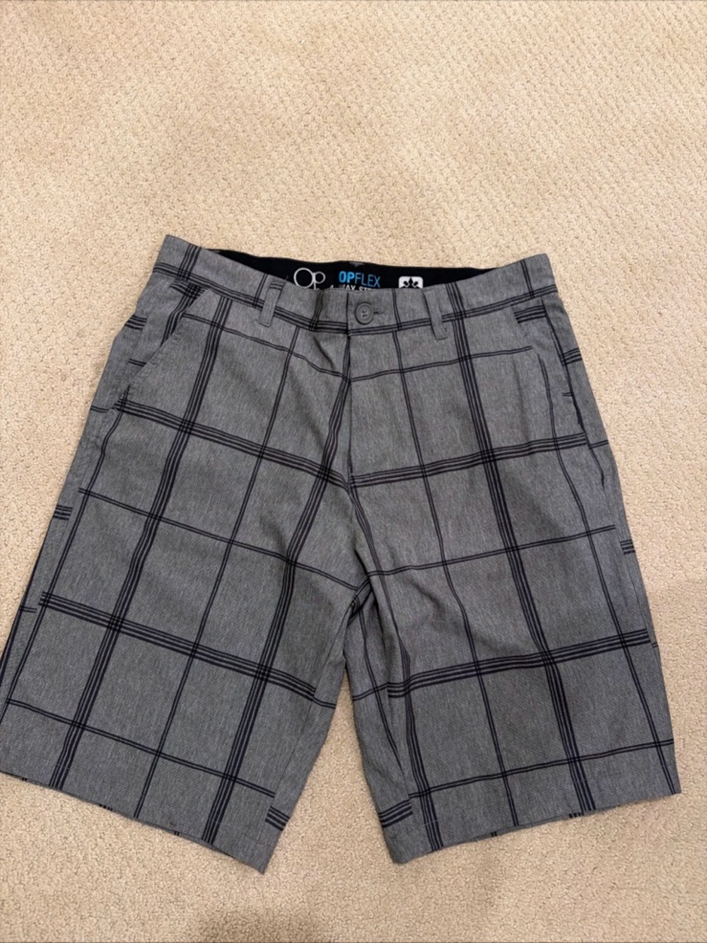 OP Gray Plaid Flat-Front Shorts